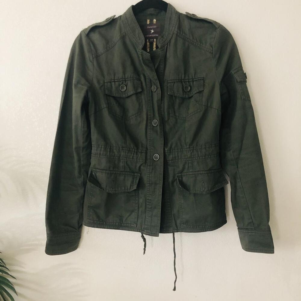 Forever 21 Olive Green Utility Cargo Jacket Drawstring Size S